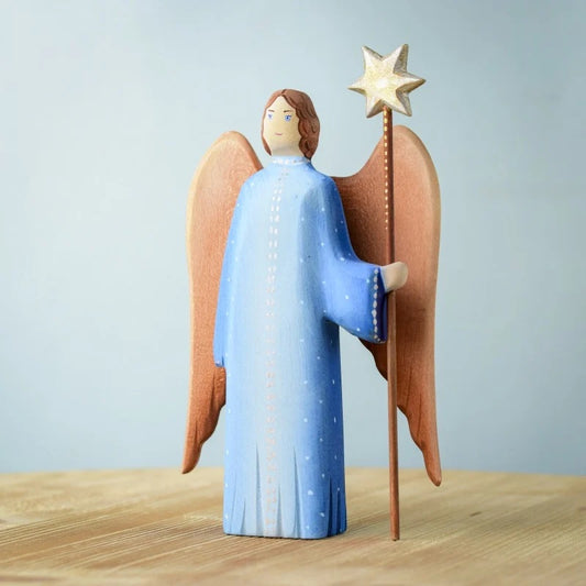 Bumbu Toys Handcrafted Wooden Angel Figurine with Shining Star