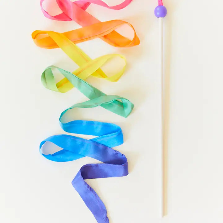 Sarah's Silks Rainbow Silk & Wood Streamer - Wand For Pretend Play