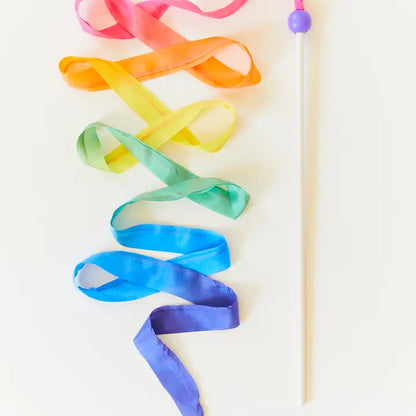 Sarah's Silks Rainbow Silk & Wood Streamer - Wand For Pretend Play