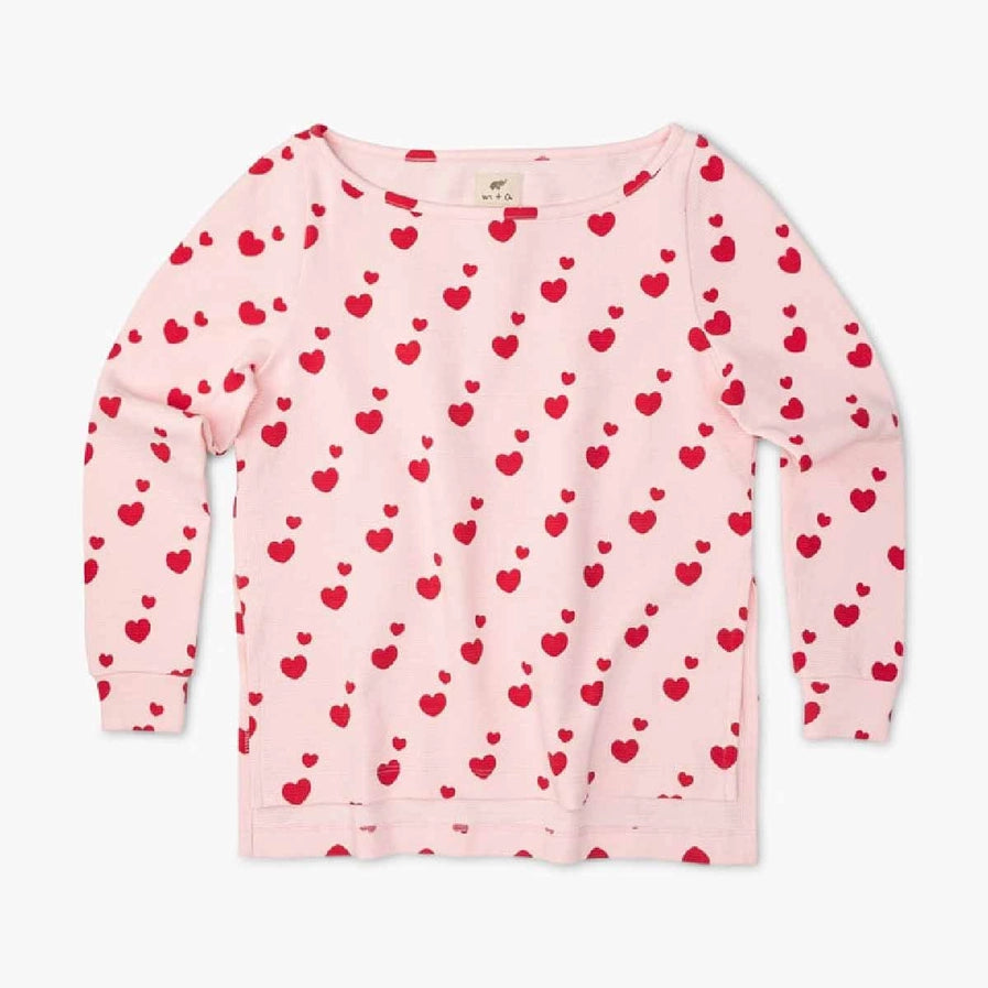 Monica + Andy Organic Lounge Top - Red Hearts On Pink