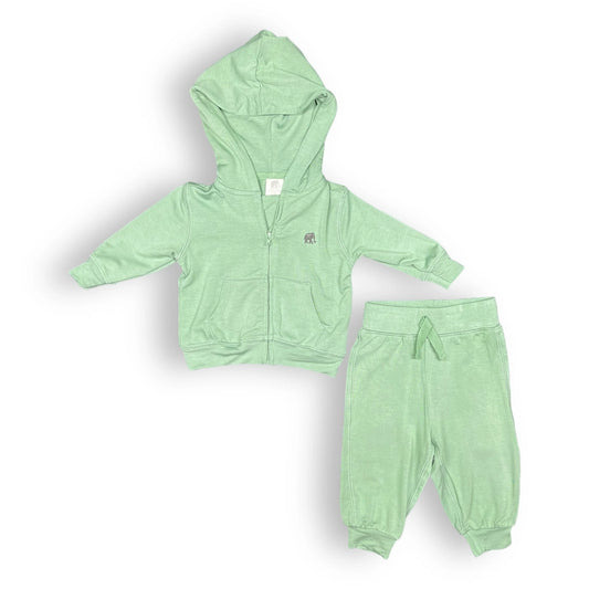 Pink Elephant Brands Baby Zip-Up Jogger Set in Ultra-Soft French Terry - Green Meadow