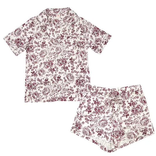 Pink Elephant Brands Women's Short Pajama Set - Boysenberry Floral Toile