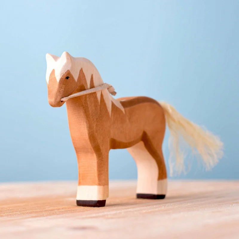 Bumbu Toys Handcrafted Wooden Blond Horse Figurine