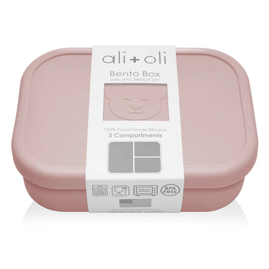 Ali+Oli Reusable Silicone Bento Box - 3 Compartments - Leakproof (Rose)