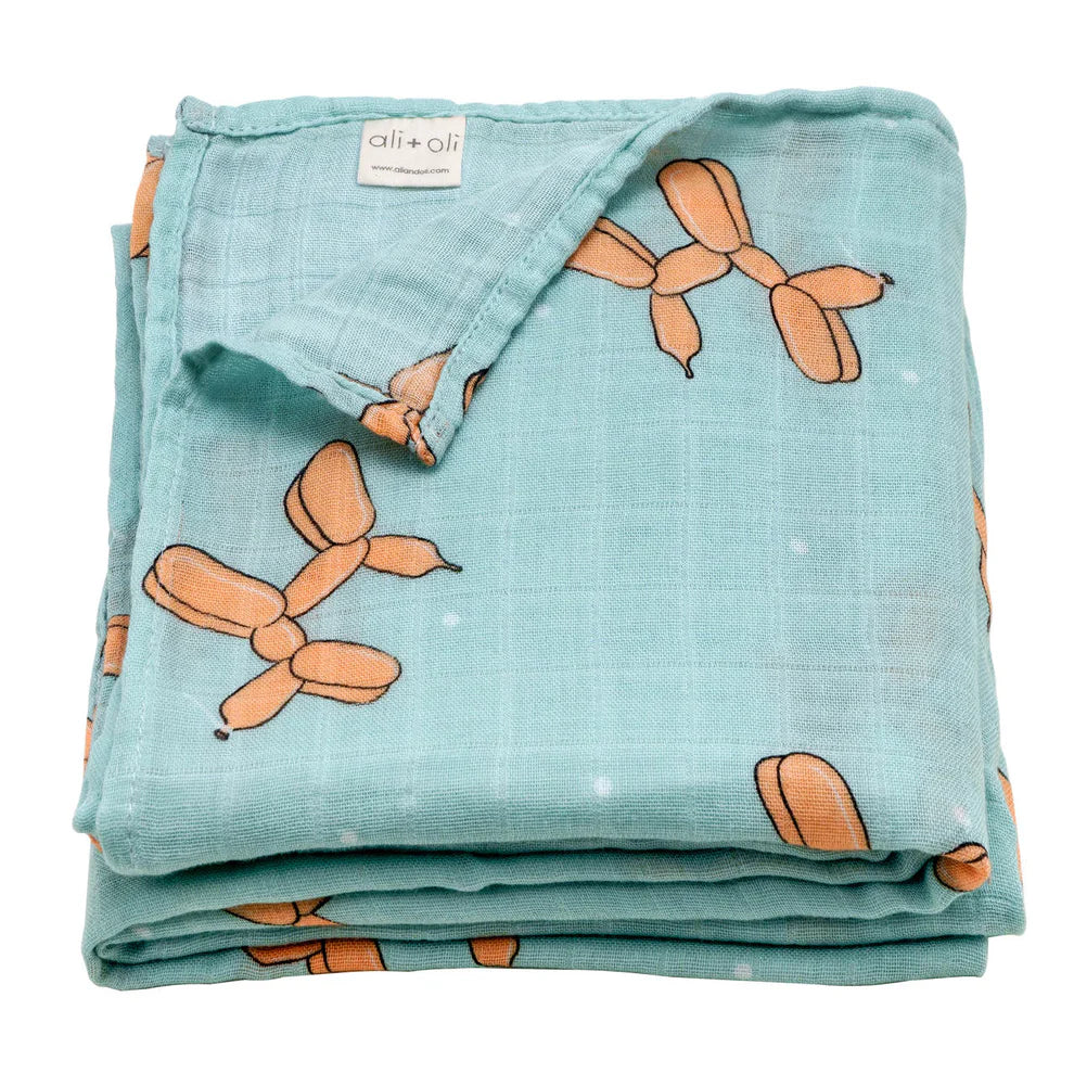 Ali+Oli Muslin Swaddle Blanket (Balloon Dog)