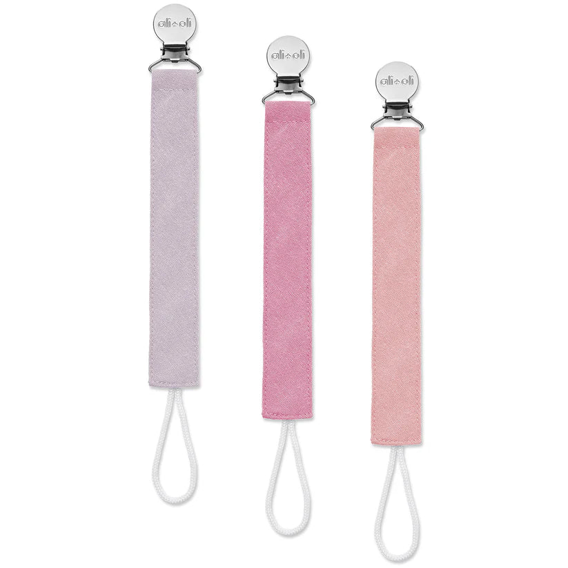 Ali+Oli Pacifier Clips (set of 3) Linen - Flamingo