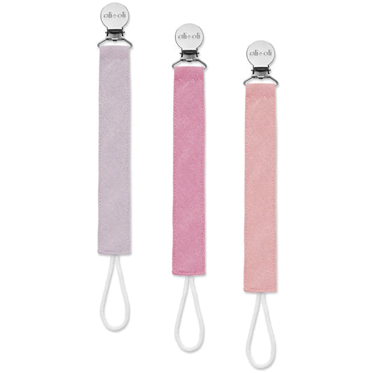 Ali+Oli Pacifier Clips (set of 3) Linen - Flamingo