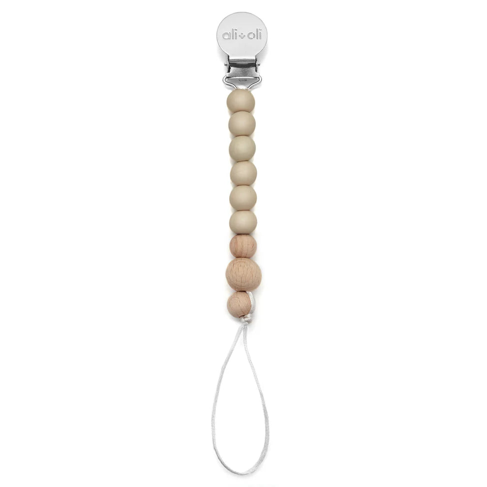 Ali+Oli Pacifier Clip (Taupe Wood)