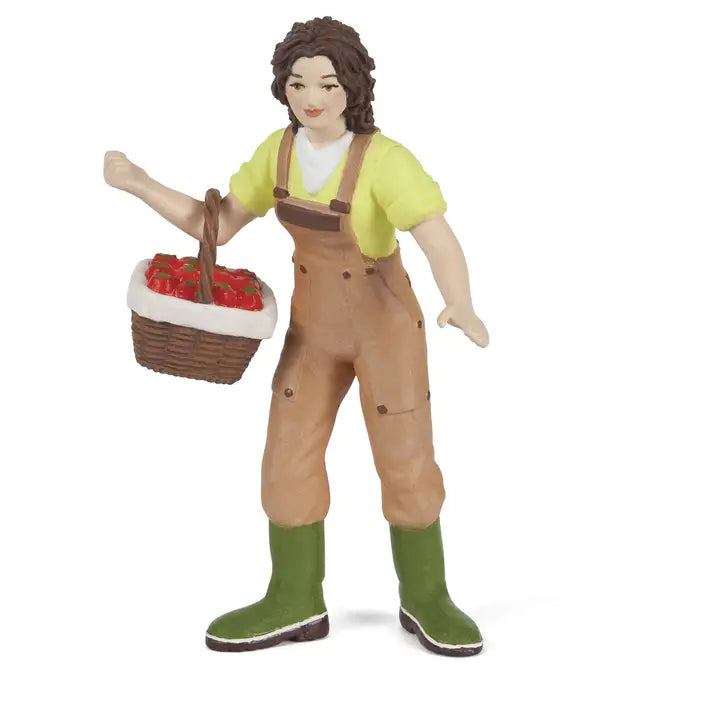 Papo France Hand Painted Farmer with Basket Figurine Toy