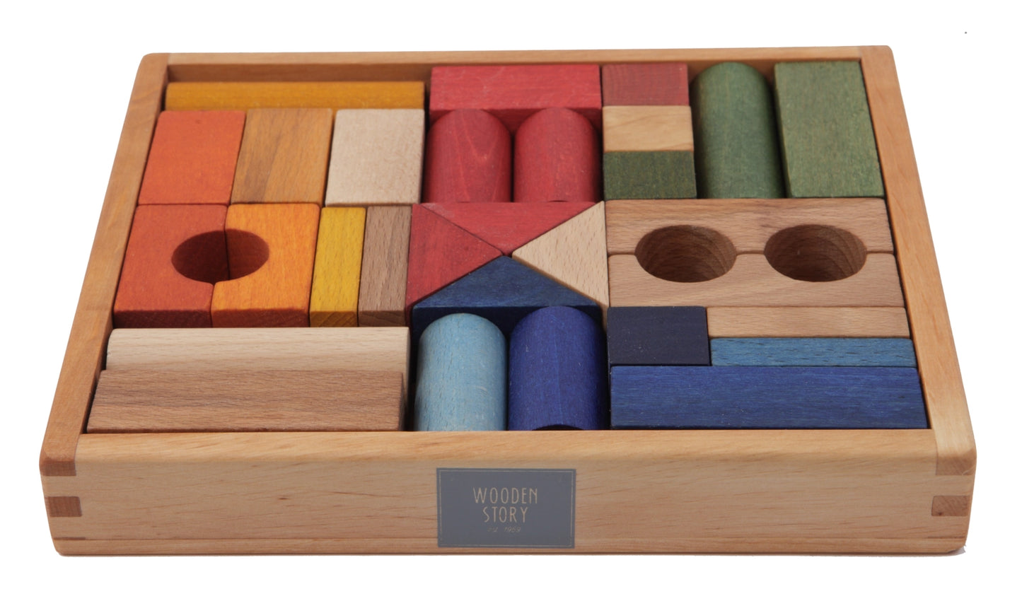 Wooden Story Rainbow Blocks with Storage Tray - 30 Pieces