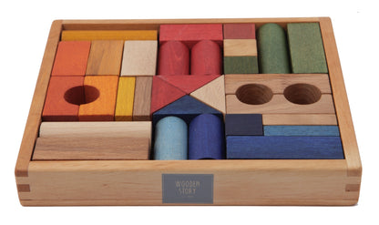 Wooden Story Rainbow Blocks with Storage Tray - 30 Pieces