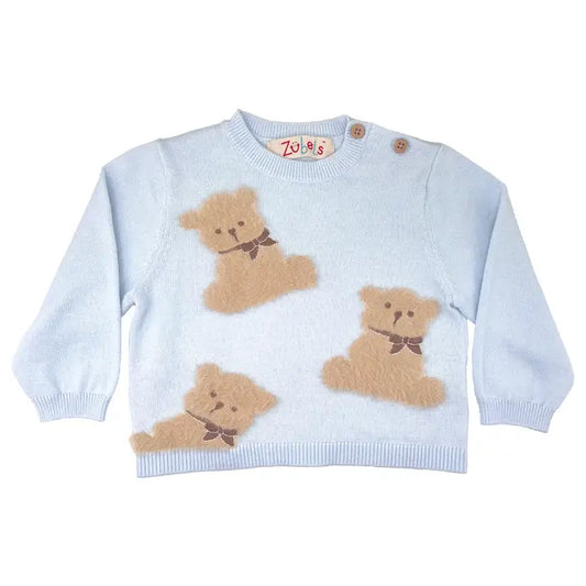 Petit Ami & Zubels Bear Lightweight Knit Sweater - Blue