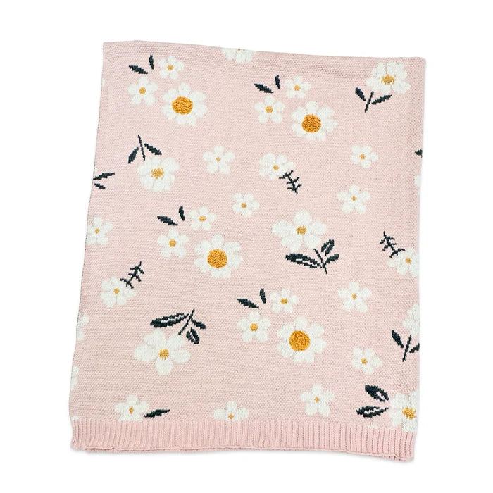 Viverano Organics Daisy Floral - Organic Cotton Jacquard Sweater Knit Baby Blanket