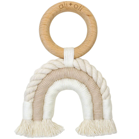 Ali+Oli Mini-Macramé Rainbow Teething Toy for Baby (Sand)