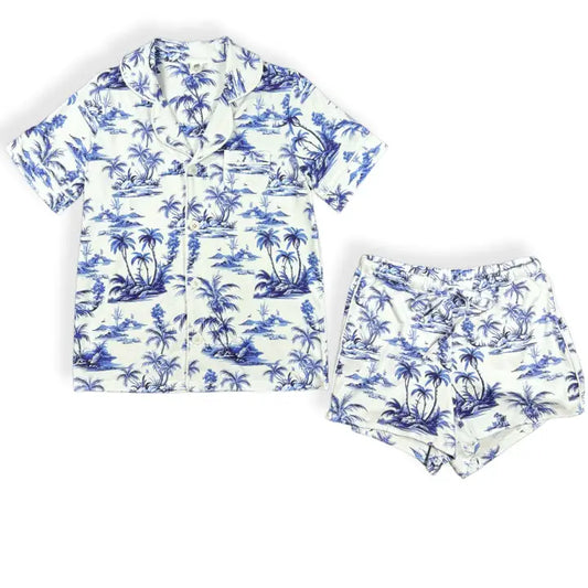 Pink Elephant Brands Women's Button-Front Shortie Sleep Set - Tropical Toile