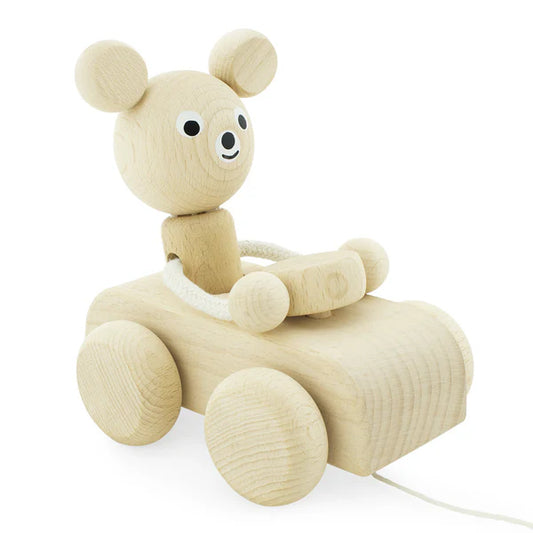 Miva Vacov Wooden Pull Along Bear In Car - Teddy ✨ Available for Engraving!