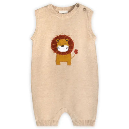 Viverano Organics Lion Applique Knit Sleeveless Baby Romper (Organic Cotton)