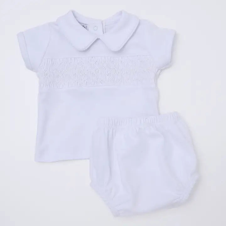 Magnolia Baby Hazel and Hudson Smocked Diaper Cover Set - White