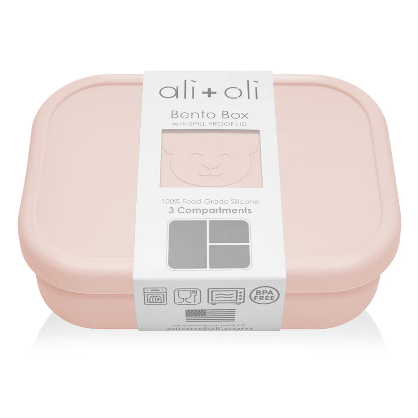 Ali+Oli Reusable Silicone Bento Box - 3 Compartments - Leakproof (Blush)