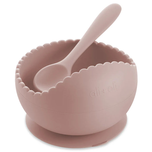 Ali+Oli Suction Bowl & Spoon Set (Blush) Wavy