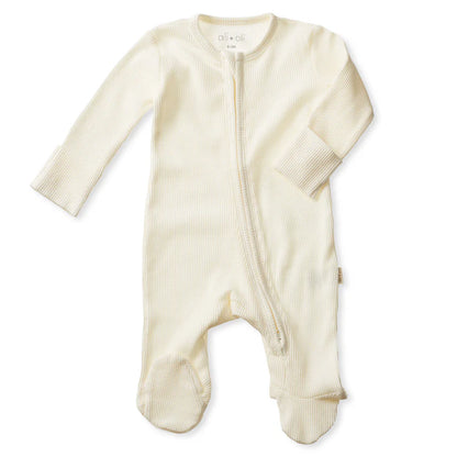 Ali+Oli Organic Cotton Baby Footie Waffle 2-way Zipper (Ivory)