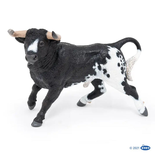 Papo France Hand Painted Realistic Black & White Spanish Bull Figurine Toy