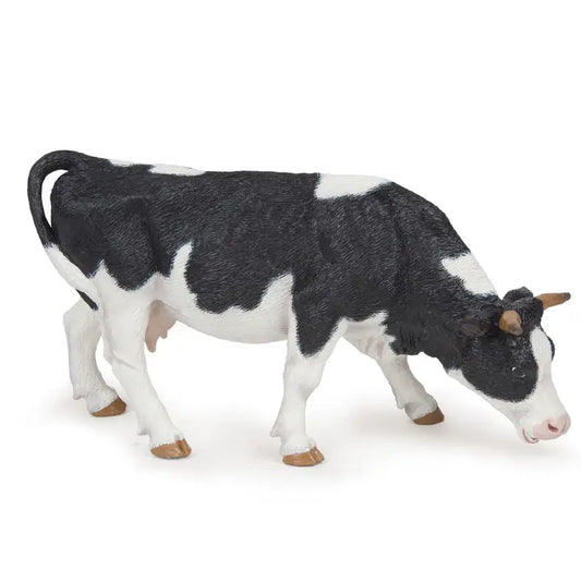 Papo France Hand Painted Realistic Black and White Grazing Cow Figurine Toy