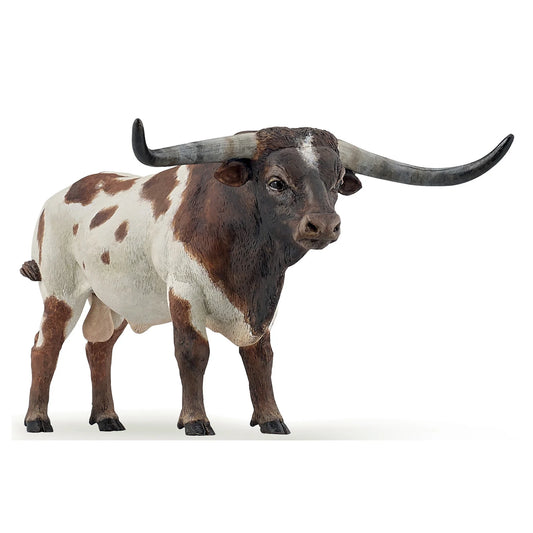 Papo France Hand Painted Realistic Longhorn Bull Figurine Toy