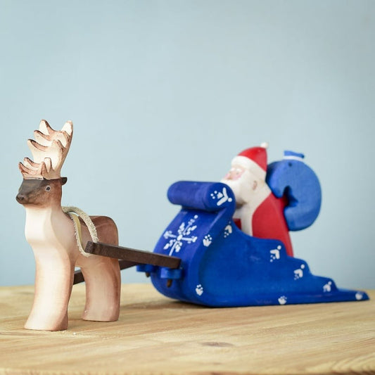 Bumbu Toys Handcrafted Wooden Santa Claus, Sleigh, Reindeer Set