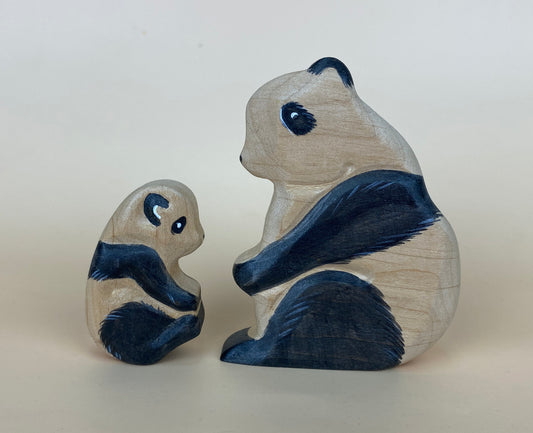 Green Taiga Toys Handmade Wooden Panda Bears