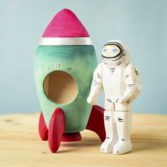 Bumbu Toys Handcrafted Wooden Rocket and Astronaut Set