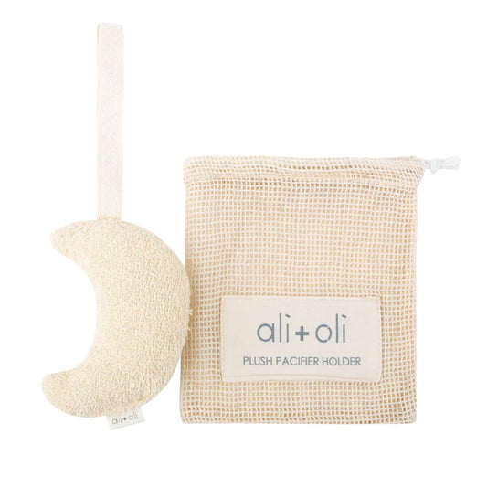 Ali+Oli Plush Moon Pacifier Holder (Terry Cloth)