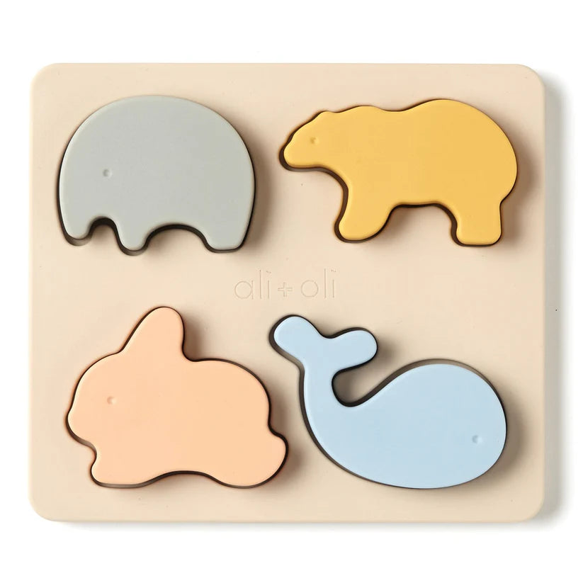 Ali+Oli Baby Soft Silicone Mini-Animal Puzzle (4-pc) Toys for Toddlers