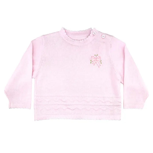 Petit Ami & Zubels Embroidered Bow Lightweight Knit Sweater