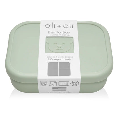 Ali+Oli Reusable Silicone Bento Box - 3 Compartments - Leakproof (Pine)