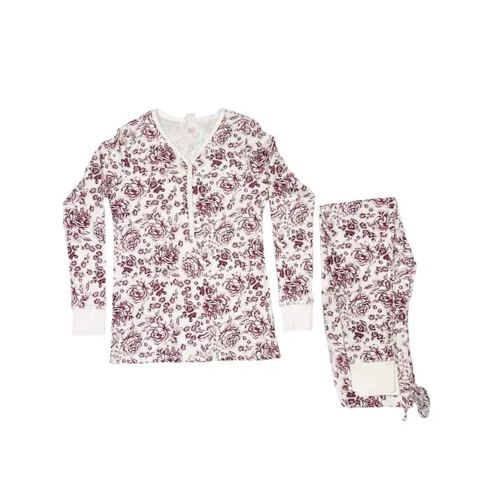 Pink Elephant Brands Womens Jogger/Henley Pajama Set - Boysenberry Floral Toile