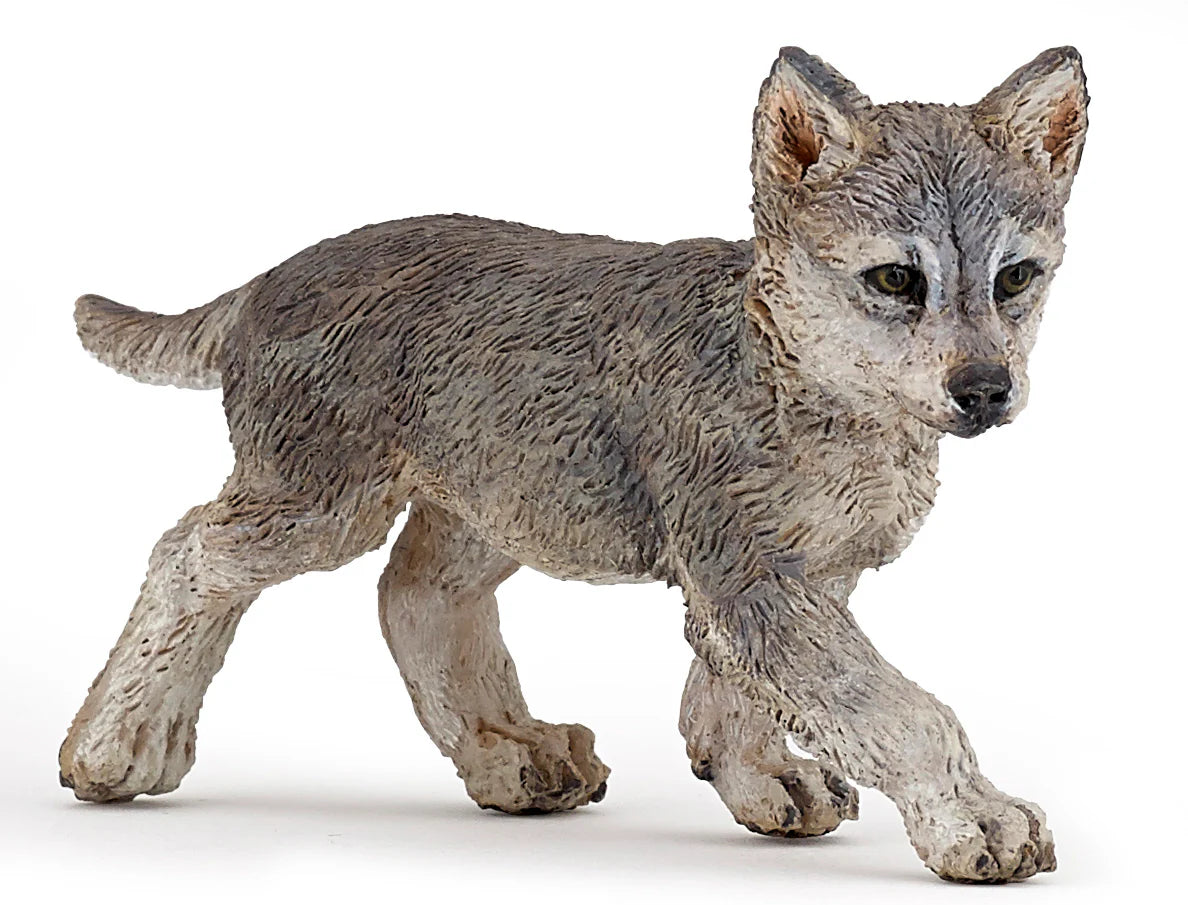 Papo France Hand Painted Realistic Grey Wolf Cub Figurine Toy