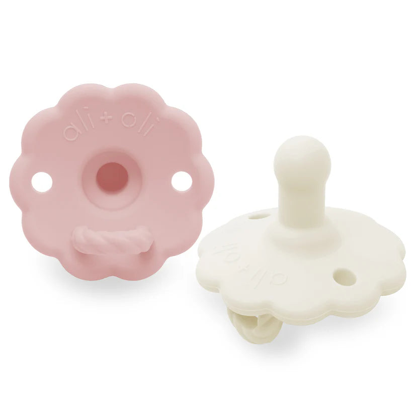 Ali+Oli Flower Pacifier Set (Pink & White)