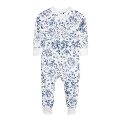 Pink Elephant Brands Full Zip Footless Pajama - Navy Floral Toile