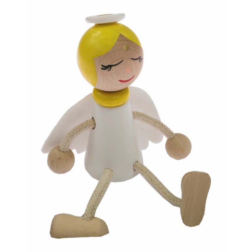 Miva Vacov Wooden Sitting Angel Figurine