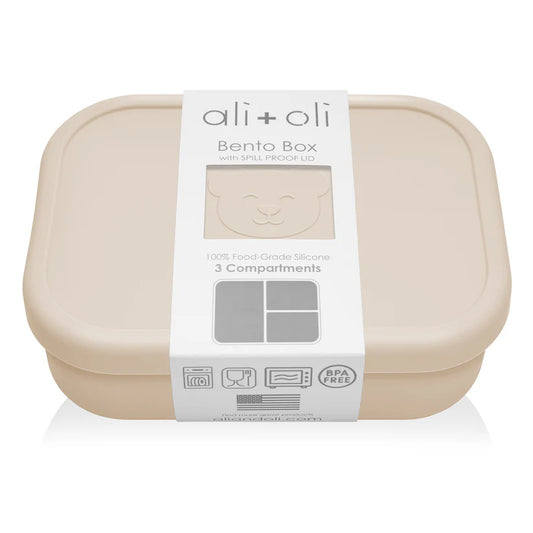 Ali+Oli Reusable Silicone Bento Box - 3 Compartments - Leakproof (Coco)