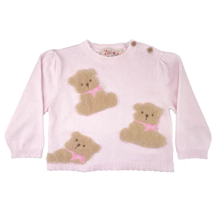 Petit Ami & Zubels Bear Lightweight Knit Sweater - Pink