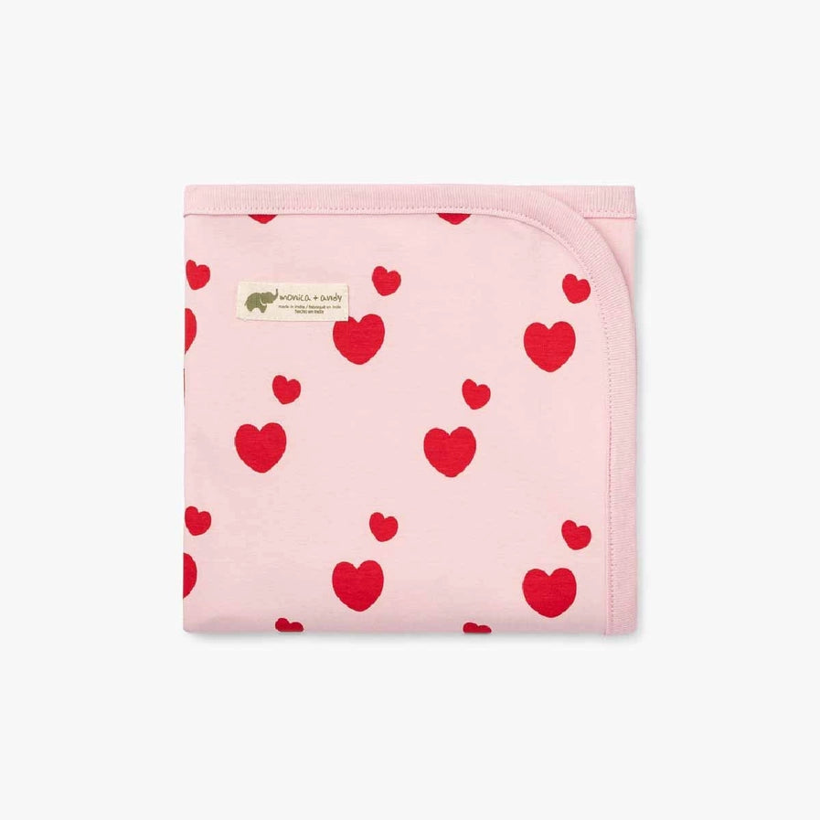 Monica + Andy Coming Home Blanket - Red Hearts On Pink