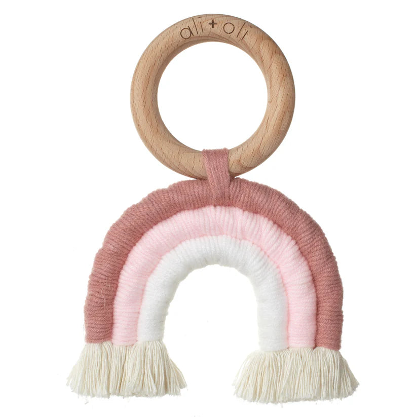 Ali+Oli Mini-Macramé Rainbow Teething Toy for Baby (Pink)