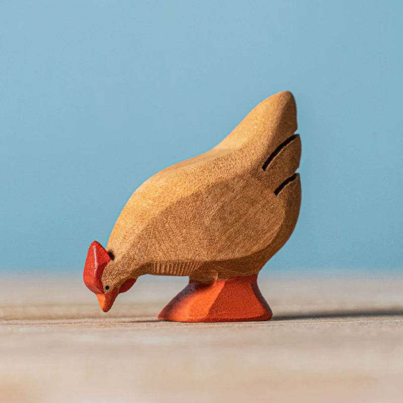 Bumbu Toys Handcrafted Wooden Brown Hen Figurine