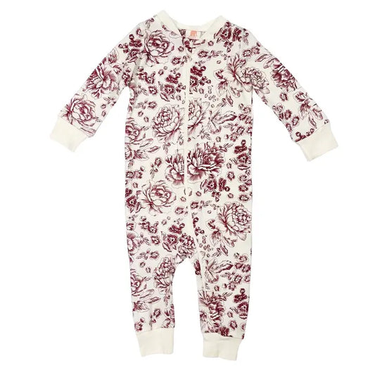 Pink Elephant Brands Full Zip Footless Pajamas - Boysenberry Floral Toile