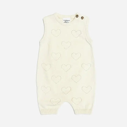 Viverano Organics Hearts Pointelle Jacquard Knit Baby Romper (Organic Cotton)