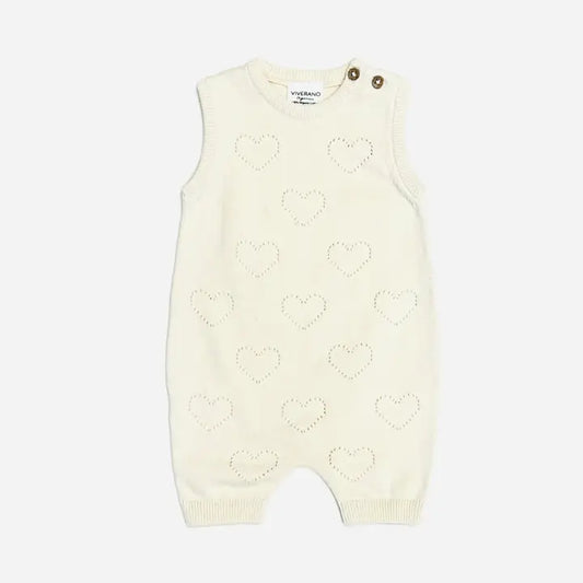 Viverano Organics Hearts Pointelle Jacquard Knit Baby Romper (Organic Cotton)