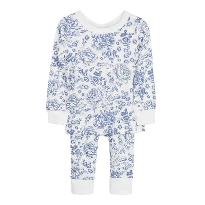 Pink Elephant Brands Long John Pajama Set - Navy Toile