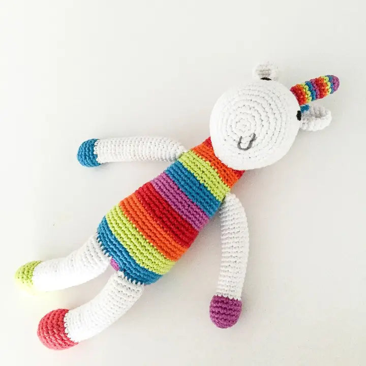 Pebble Plush Rainbow Unicorn Rattle - Mini